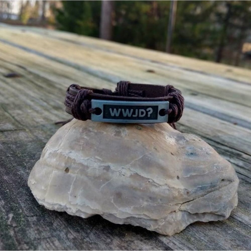 WWJD Leather Bracelet with Brown Thread New WOT